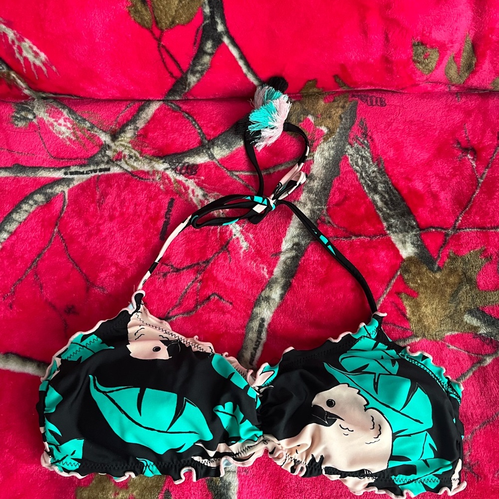 Tropical Leaf Print Bikini Top